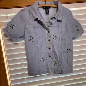 Denim & Co Denim Button Up With Embroidered Flowers